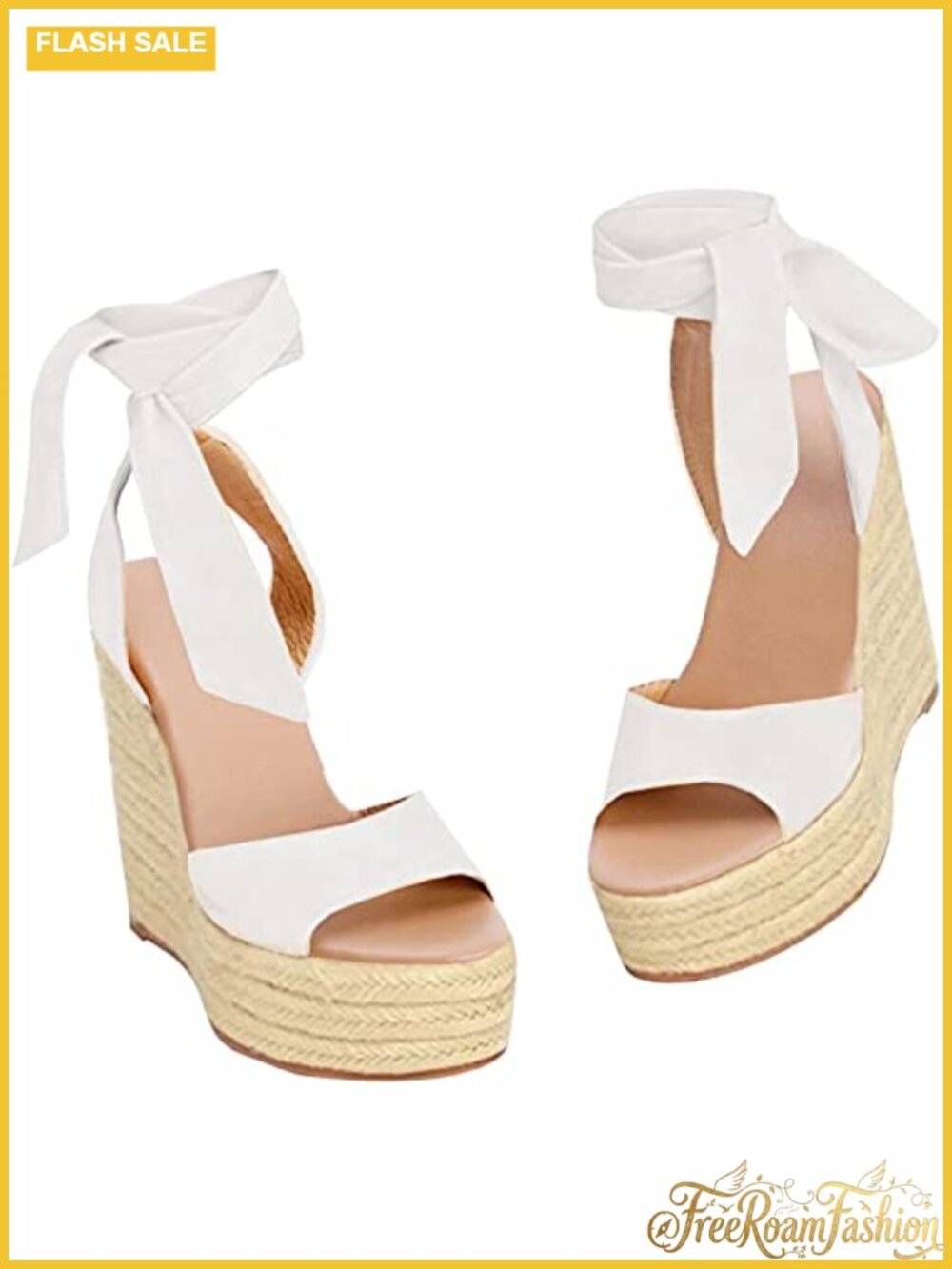 Womens Espadrille Wedge Sandals Open Toe Lace Up Faux Suede Platform Ankle Strap